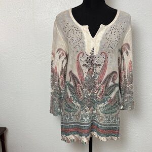 1379 Reba Elegant Cream and Multicolor Embellished Women's Top. SzM